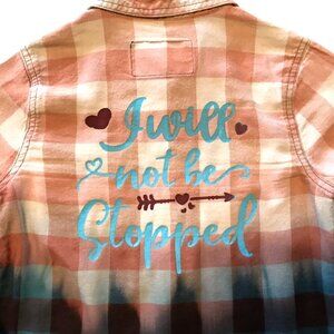 Upcycled Bleach Dyed Flannel Girl’s Shirt Painted Inspirational Quote Size 8